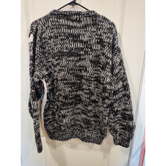 Men's Daniel Kimsy Open Stitch Pullover Crewneck Sweater Black White Medium - Picture 2 of 6